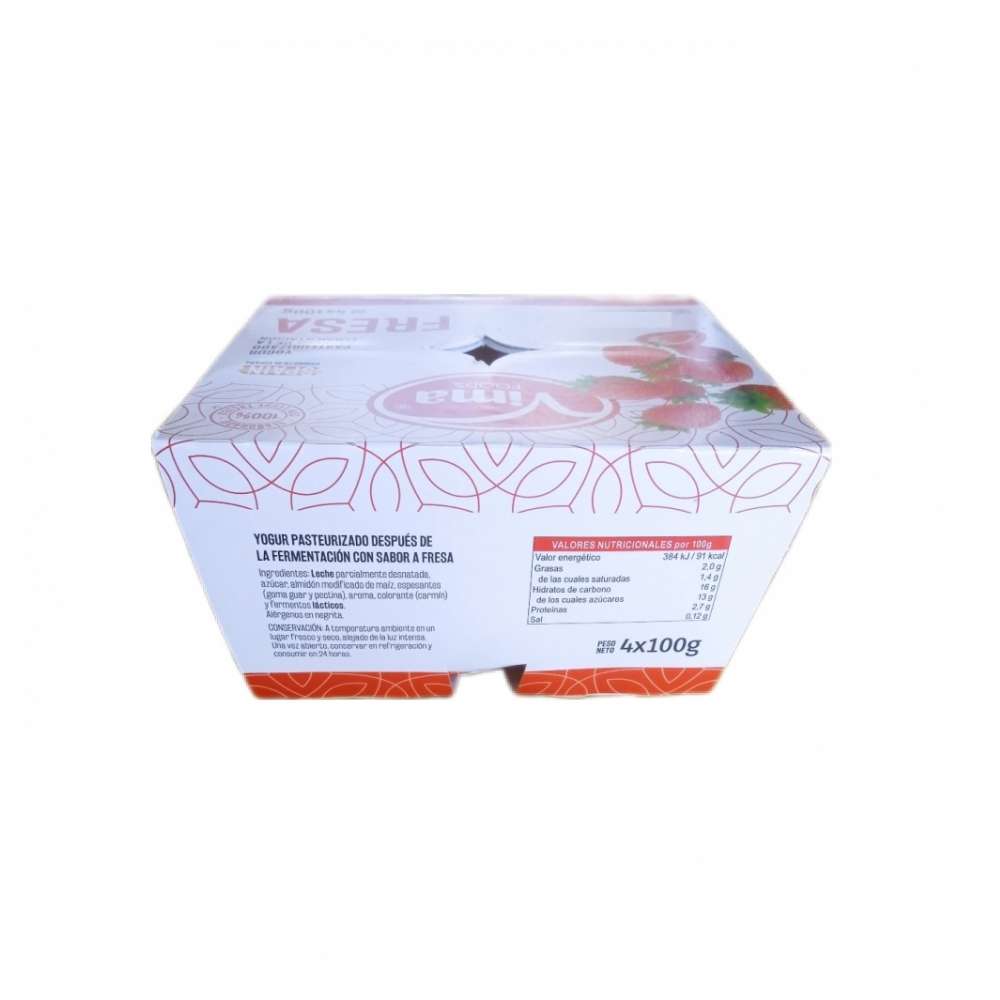 Yogurt pasteurizado sabor fresa Vima Foods (4 x 100 g / 3. 53 oz)
