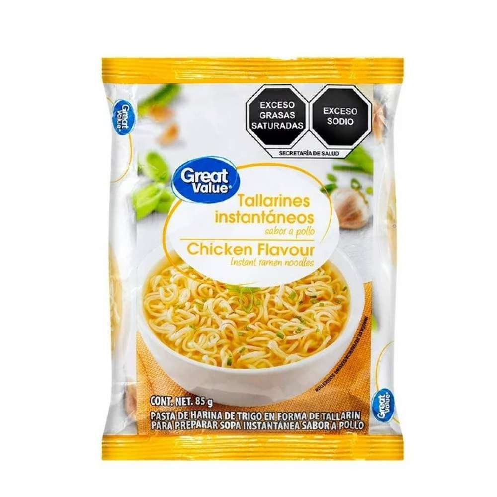 Tallarines instantáneos sabor a pollo Great Value (85 g / 3 oz)