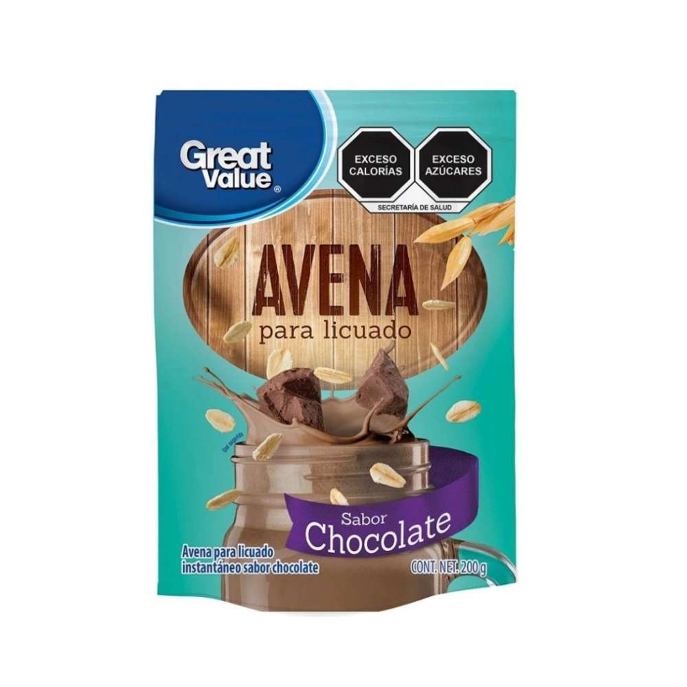 Avena para licuado instantáneo sabor chocolate Great Value (200 g / 7. 05 oz)